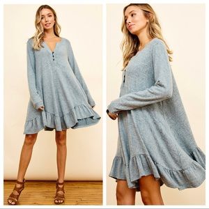 So Soft Cozy And Comfy Ruffle Hem Solid Tunic Dress